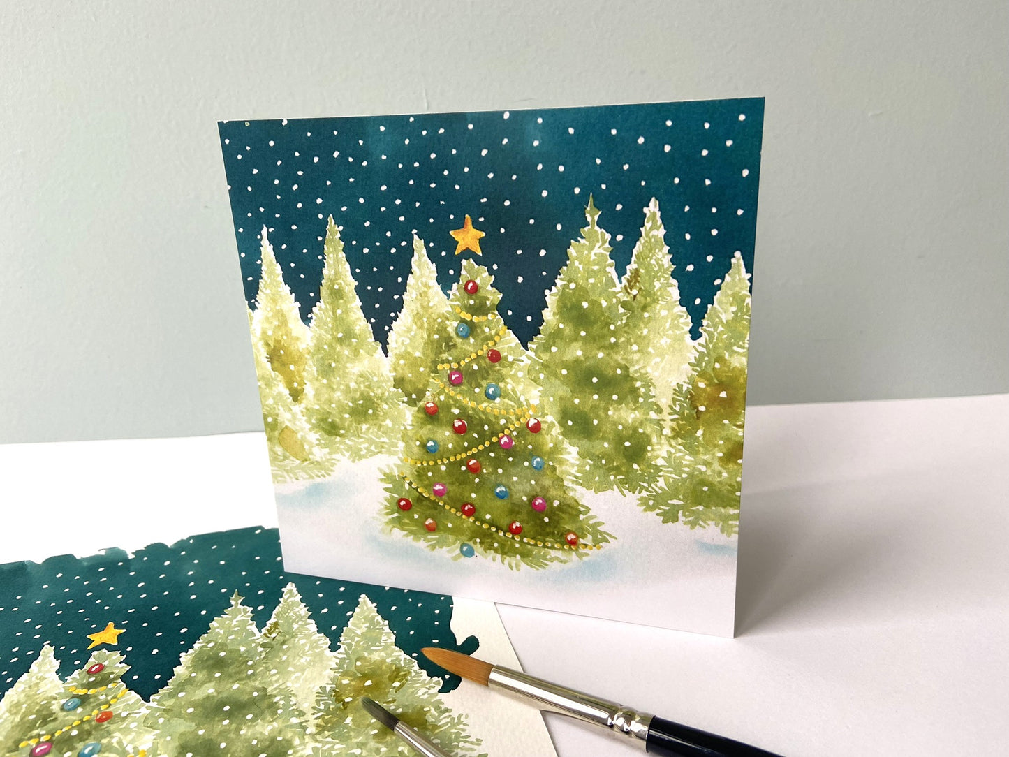 Christmas card with Christmas trees