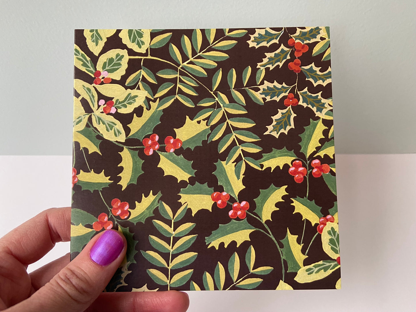 Christmas card Winter berries - dark brown background