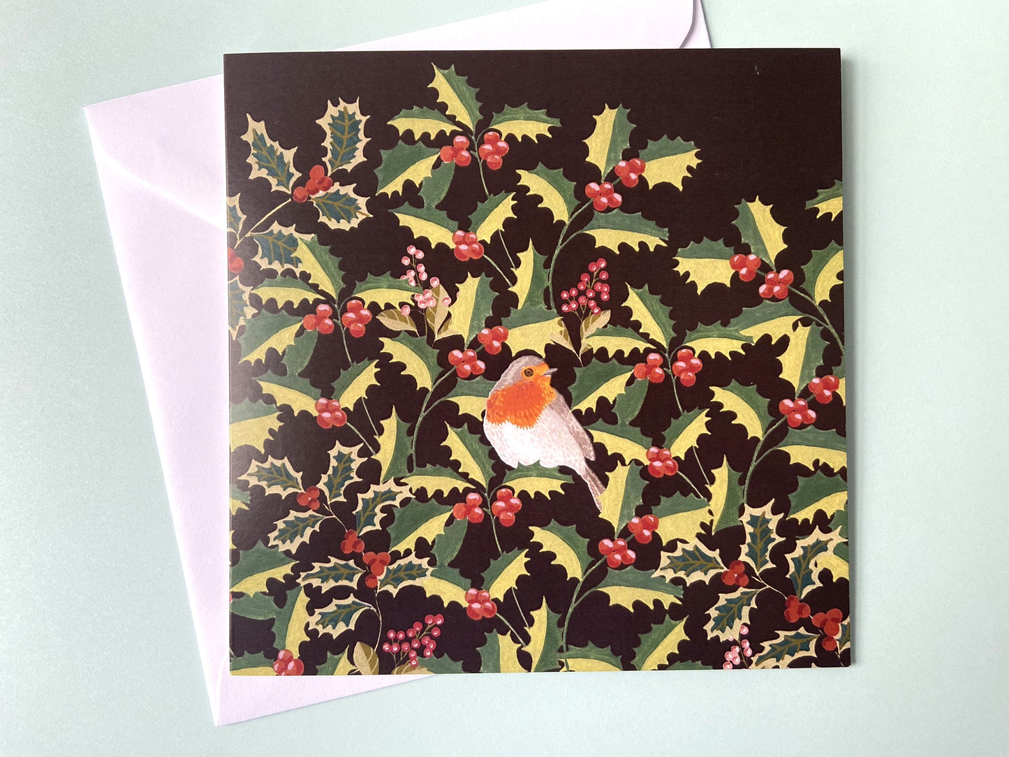 Christmas card Robin in the holly
