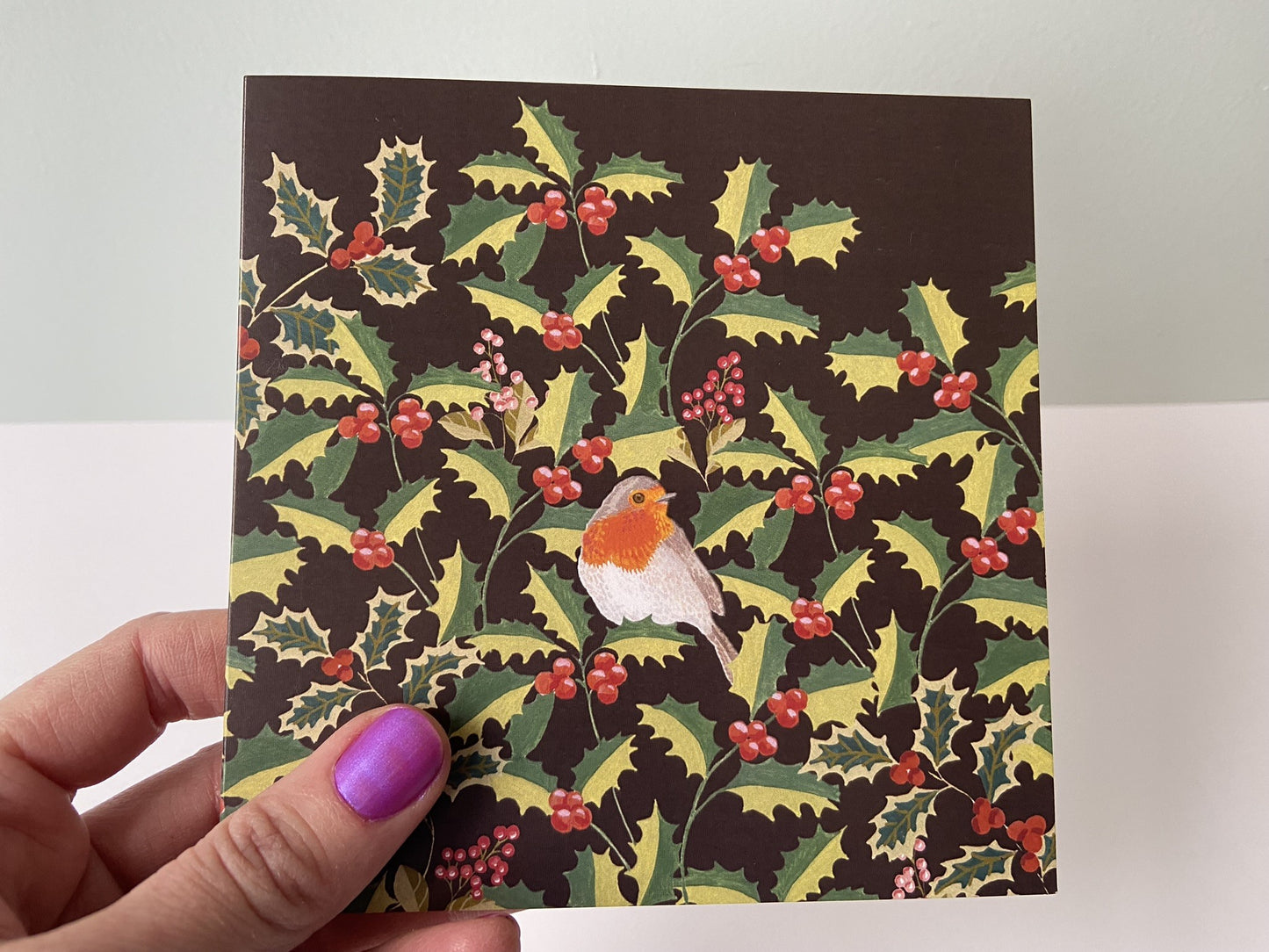 Christmas card Robin in the holly