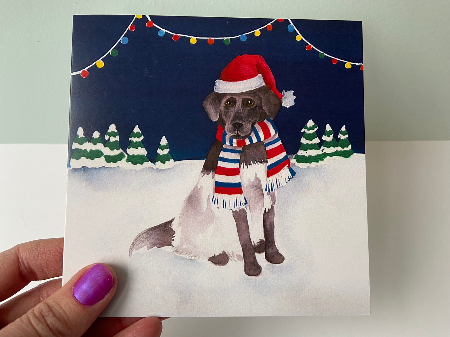 Kerstkaart Hond in de sneeuw