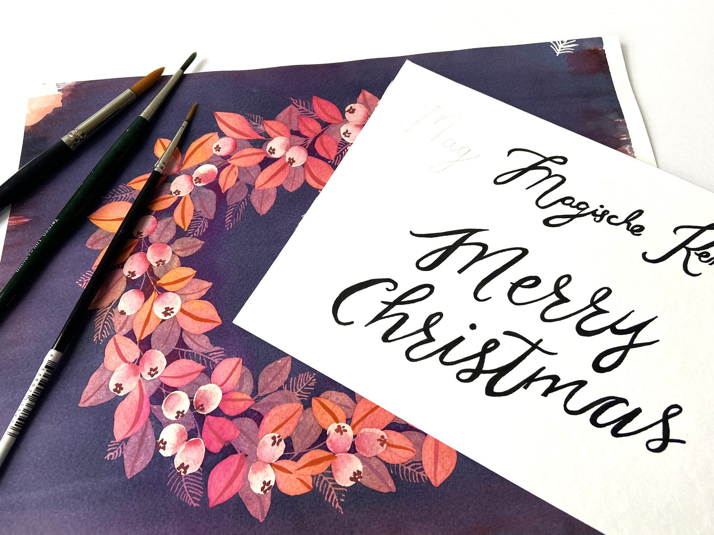 Kerstkaart Merry Christmas krans