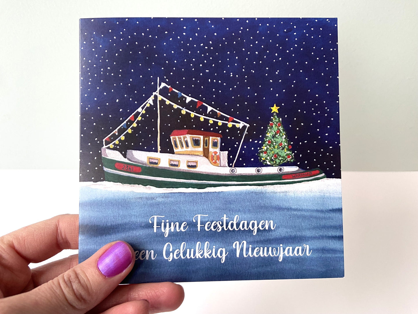Kerstkaart Warmond boat